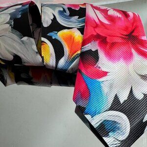 Baroque Floral Tie Retro Designer Menswear Tie Necktie Black Pink Rococo